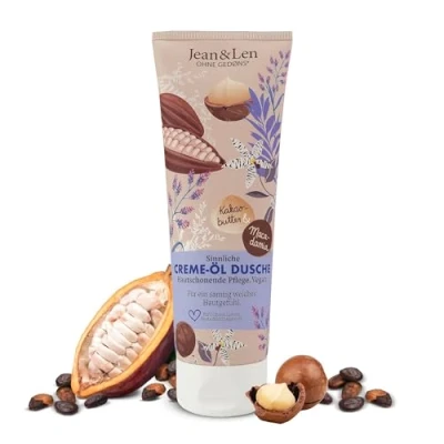 Image de Jean &amp; Len Crème de douche au beurre cacao pH idéal pour la peau Expérience riche Avec extrait précieux et huile noix macadamia Gel végétalien