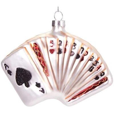 Afbeelding van BRUBAKER Kaartspel Handbeschilderde Kerstballen van Glas Handgeblazen Kerstboomversieringen Figuren Grappige Decoratieve Hangers Boombal 11,5 cm