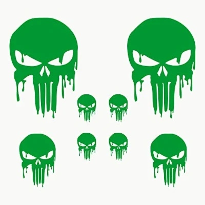 Afbeelding van Autodomy Stickers met doodshoofd, gesmolten, 8 stuks, voor auto of motorfiets (groen)