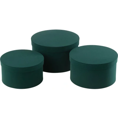 Afbeelding van J Line doos Rond Plat fluweel/papier groen 3 stuks