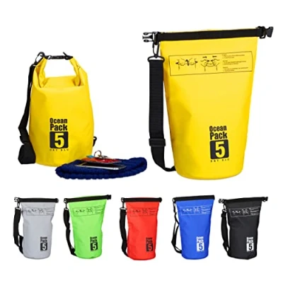 Afbeelding van Relaxdays Ocean Pack 5 liter waterdichte tas droogtas outdoor plunjezak zeilen geel