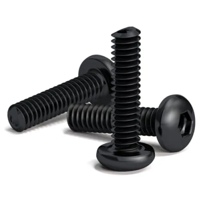 Afbeelding van Set van 200 zwarte schroeven M2 x 8 mm met ronde zeskantkop voor inbussleutel staallegering klasse 12.9. Lengte: mm. Knopkop ISO 7380. Koolstofgehard staal hoge hardheid