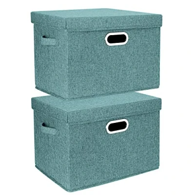 Afbeelding van TYEERS Opbergdoos met deksel, opvouwbaar, wasbaar, 44 x 30 29 cm, 2 stuks, Aqua Deep