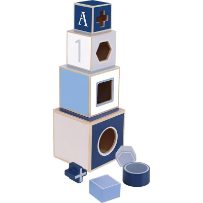 Afbeelding van Jipy Houten Stapeltoren + 4 Blokken Blauw