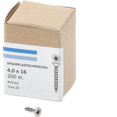 Afbeelding van Spaanplaatschroef RVS 4,0 x 16 mm, Torx20 (200 stuks)