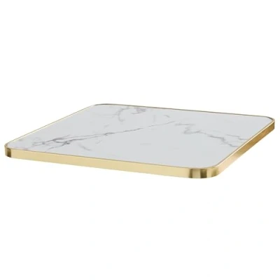 Afbeelding van Oviala Vierkant wit marmeren tafelblad met gouden rand 60cm Montmartre