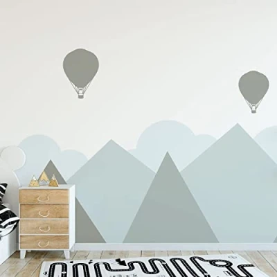 Afbeelding van Ambiance Sticker Muurstickers kinderen Decoratie babykamer Kindermuurstickers Scandinavische muursticker Reusachtige Helsinki bergen H120 x L160 cm