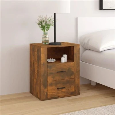 Afbeelding van Nachtkastje 50x36x60 cm bewerkt hout gerookt eikenkleurig