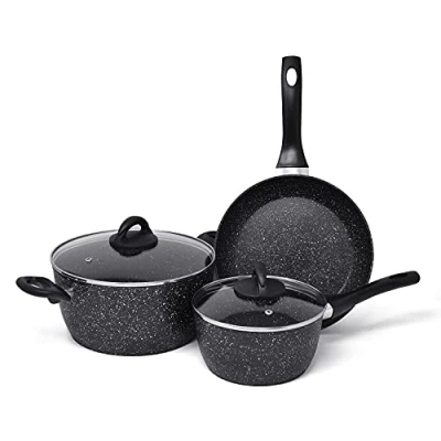 Afbeelding van Moderne pannen Set van 3 Inductie Koekenpan met Cool Touch Handvat Aluminium, Non Stick Glazen Deksels Multifunctioneel voor het koken frituren of sauteren gezondere maaltijden