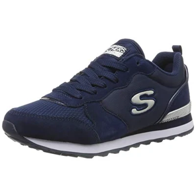 Image de Skechers OG 85 GOLD&#039;N GURL Femme Baskets, Bleu marine Suede Mesh Nylon Silver Trim Nvy, 37.5 EU