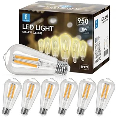 Afbeelding van Aigostar ledlamp E27, warmwit, 2700 K, 950 lm, 8 W, komt overeen met 69 Edison ST64, niet dimbaar, 6 stuks