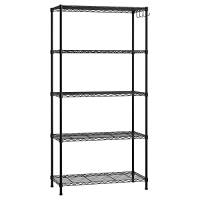Afbeelding van WORKPRO metalen opbergrek met 5 niveaus, rek voor garage, verstelbare planken haken eetkamer, kast, keuken, kelder, 76,2 x 35,6 152,4 cm (b d h),