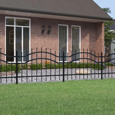 Afbeelding van vidaXL Tuinhek met spijlpunten 165 cm gepoedercoat staal zwart