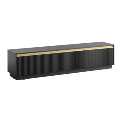 Afbeelding van Pascal MORABITO Hangend of staand tv meubel met 3 deurtjes van mdf Zwart en goudkleurig POSINIA L 181.5 cm x H 42 D 39