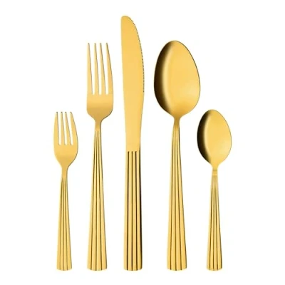 Afbeelding van GRÄWE bestekset voor 4 personen, roestvrij staal, goudkleurig, 20 delig, vaatwasmachinebestendig, met decoratie, serie Athens