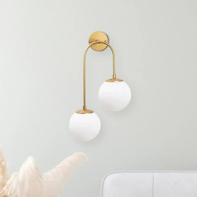Afbeelding van Wandlamp Jewel 10585 goudkleurig, opaalglas 55 x 30 cm 2 lamps.