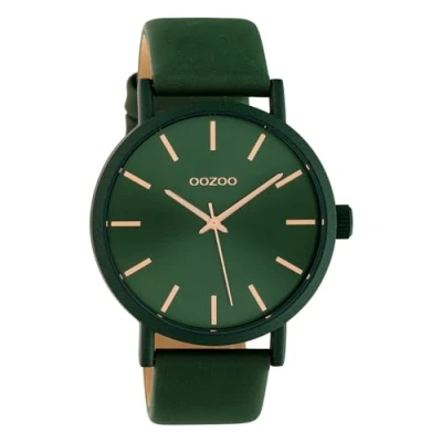 Afbeelding van Oozoo Dameshorloge met leren band, 42 mm, effen kleuren, Fir Groen, armband