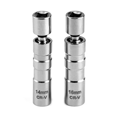Afbeelding van QWORK® Set van 2 magnetische kaarsdoppen, 3/8 inch, 12 punten, gereedschap voor het verwijderen kaarsen (14 mm en 16 mm)