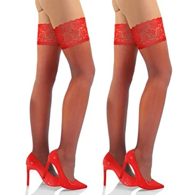 Afbeelding van sesto senso 1 of 2 paar 15 denier hot fixerende kousen voor dames met kant, stuks rood
