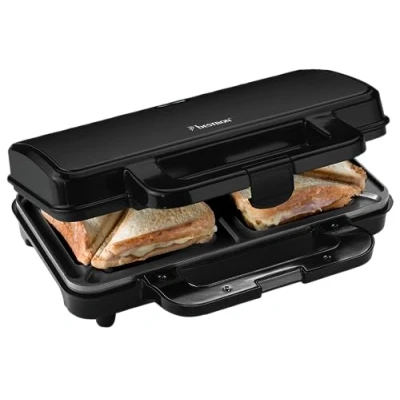 Image de Bestron Appareil à croque monsieur XL anti adhésif pour 2 sandwichs, avec réglage automatique de la température et indicateur préparation, 900 W, couleur : noir mat