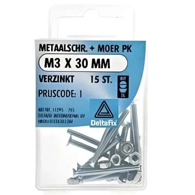 Afbeelding van M.schroef moer pk m3x30mm 15st Deltafix