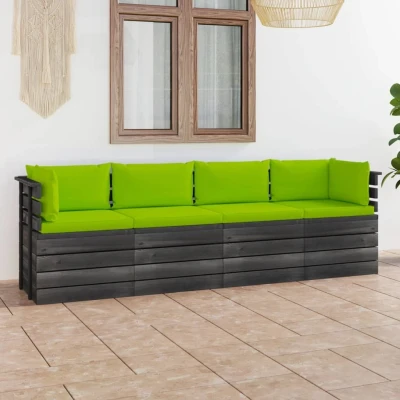 Afbeelding van Tuinbank 4 zits met kussens pallet massief grenenhout