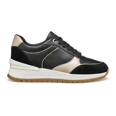 Afbeelding van Geox Desya Sneakers laag, Dames, Maat: 38, Black light gold Leer en imitatieleer