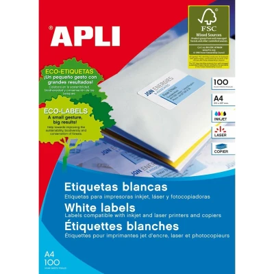 Afbeelding van Apli witte etiketten ft 105 x 37 mm (b h), 1.600 stuks, 16 per blad (1274) etiket