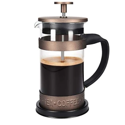 Afbeelding van Navaris RVS French press koffiezetapparaat Cafetiere 0,35 l Van borosilicaatglas en roestvrij staal Voor koffie thee 8,5 x 16,5 cm Bruin