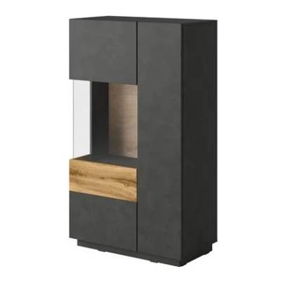 Afbeelding van Meubella Vitrinekast Sublime Grijs Eiken 80 cm Laag