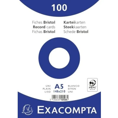 Image de 100 Fiches bristol A5 blanches unies non perforées 14x21cm 10508E