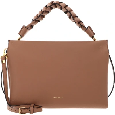 Afbeelding van COCCINELLE Leren Handtas Schoudertas Boheme Grana Double Hand Bag Skin / Gazpacho Lichtbruin