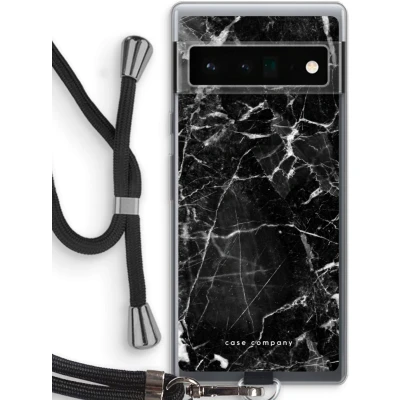 Afbeelding van Case Company® hoesje met Koord geschikt voor Google Pixel 6 Pro Zwart Marmer Telefoonhoesje Bescherming aan alle Kanten en Over de Schermrand