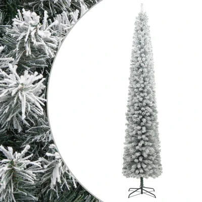Afbeelding van Kunstkerstboom smal met standaard en sneeuw 270 PVC