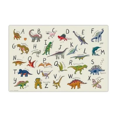 Afbeelding van bureauonderlegger &quot;Dino ABC&quot; van hoogwaardig vinyl (kunststof, BPA vrij), 60 x 40 cm, voor kinderen, gemaakt in Duitsland