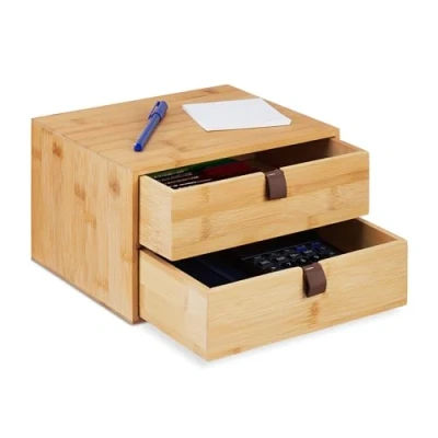 Afbeelding van Relaxdays bureau organizer opbergbak kantoor 2 lades bamboe desk groot
