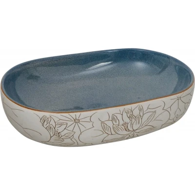 Afbeelding van vidaXL Opzetwasbak ovaal 59x40x14 cm keramiek zandkleurig en blauw