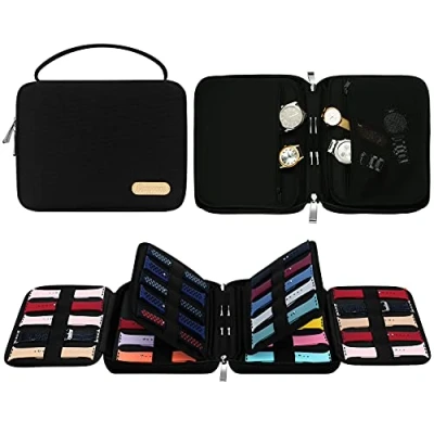 Afbeelding van Simboom Organizer voor horlogebandjes, 40 stuks, waterdichte nylon smartwatch bands, organizer, tas, reistas horloges, pennen, zwart