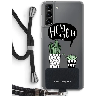 Afbeelding van Case Company® hoesje met Koord geschikt voor Samsung Galaxy S21 Plus Hey you cactus Telefoonhoesje Zwart Bescherming aan alle Kanten en Over de Schermrand