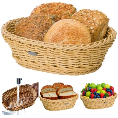 Afbeelding van Cheqo Ovale Broodmand Broodmandje Fruitmand Waterbestendig Mand Mandje Rieten Look