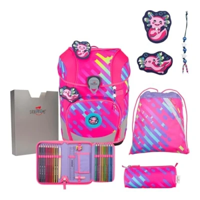 Afbeelding van DerDieDas Schooltas ErgoFlex Tiny Exklusiv Neon Schulranzenset 5 delig Punkie Neonroze