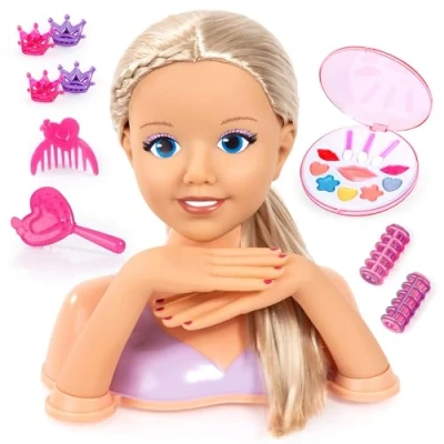 Afbeelding van kaphoofd voor make up en hairstyling met handen, accessoires, schmink, 25 cm