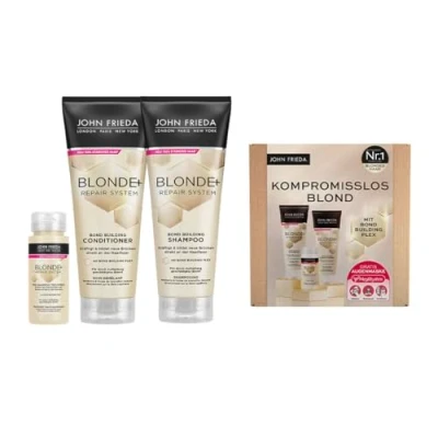 Afbeelding van John Frieda Blonde+ Repair System Voordeelset Inhoud: voorshampoobehandeling, 100 ml, shampoo, 250 conditioner, ml met MegRhythm oogmasker Bond Building