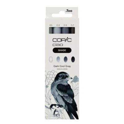 Afbeelding van Copic Ciao Shade Twin markeerstiften, donkergrijs, medium punt, 1 penseel + Multiliner Cool Gray 0,5 mm, 3 stuks