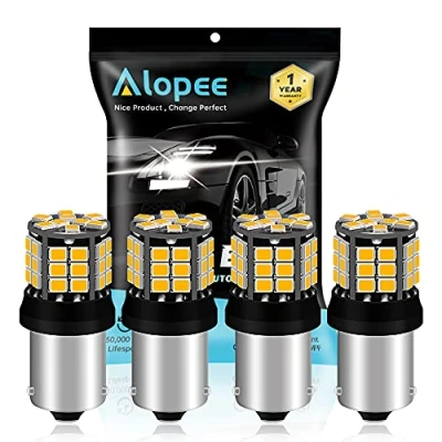 Afbeelding van Alopee 4 stuks 1056 BAU15S 7507 12496 1156PY PY21W amber extreem glanzend/geel niet polariteit 2835 39 SMD 9 30V LED reservelamp voor auto knipperlichten