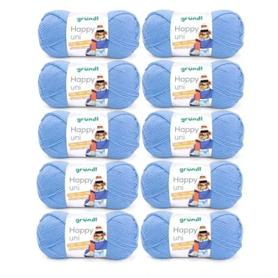 Afbeelding van Gründl Happy uni breigaren en haken, 100% polyacryl, pluisvrij, 100 g/250 m, naaldmaat 4 5, 10 x g, lichtblauw