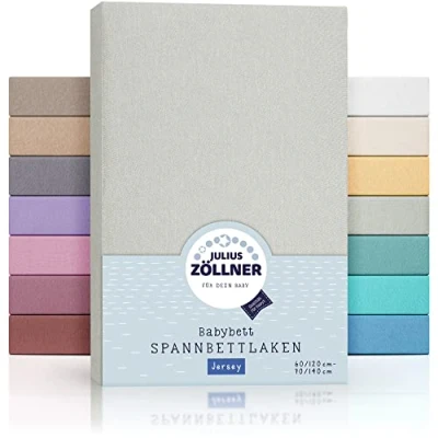 Image de Julius Zöllner Lot de 2 draps housses en jersey pour lit bébé et enfant 100% coton Certifié Oeko Tex Standard 100 Dimensions : 60 x 120 cm / 70 140 Gris clair