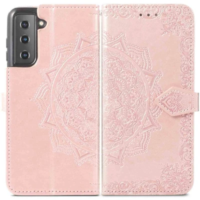 Afbeelding van iMoshion Hoesje Geschikt voor Samsung Galaxy S22 Met Pasjeshouder Mandala Bookcase Rosé Goud