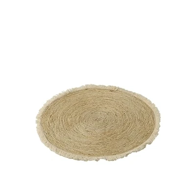 Afbeelding van J Line mat Kwastjesband vloerkleed bamboe beige/wit