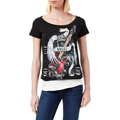Image de Spiral Top Direct Rock Angel 2in1 Déchiré Femme Noir Taille XXL
